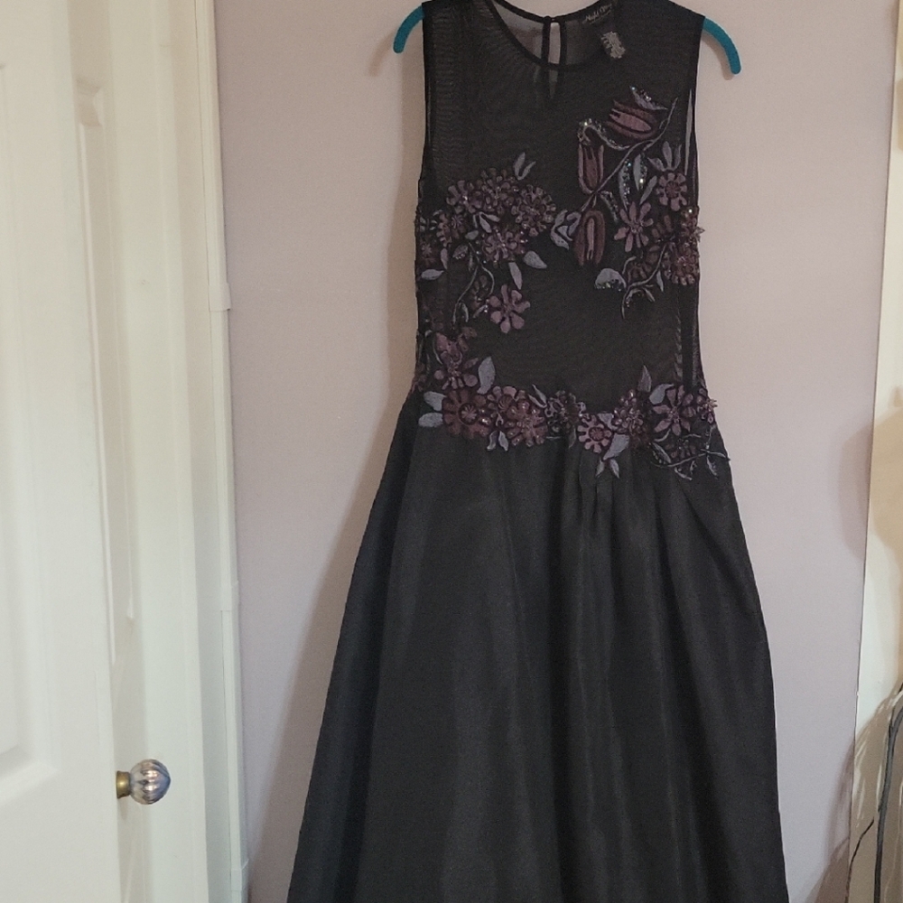 Formal Night Way Elegant Black & Purple Embroidery Evening Prom Cruise Dress